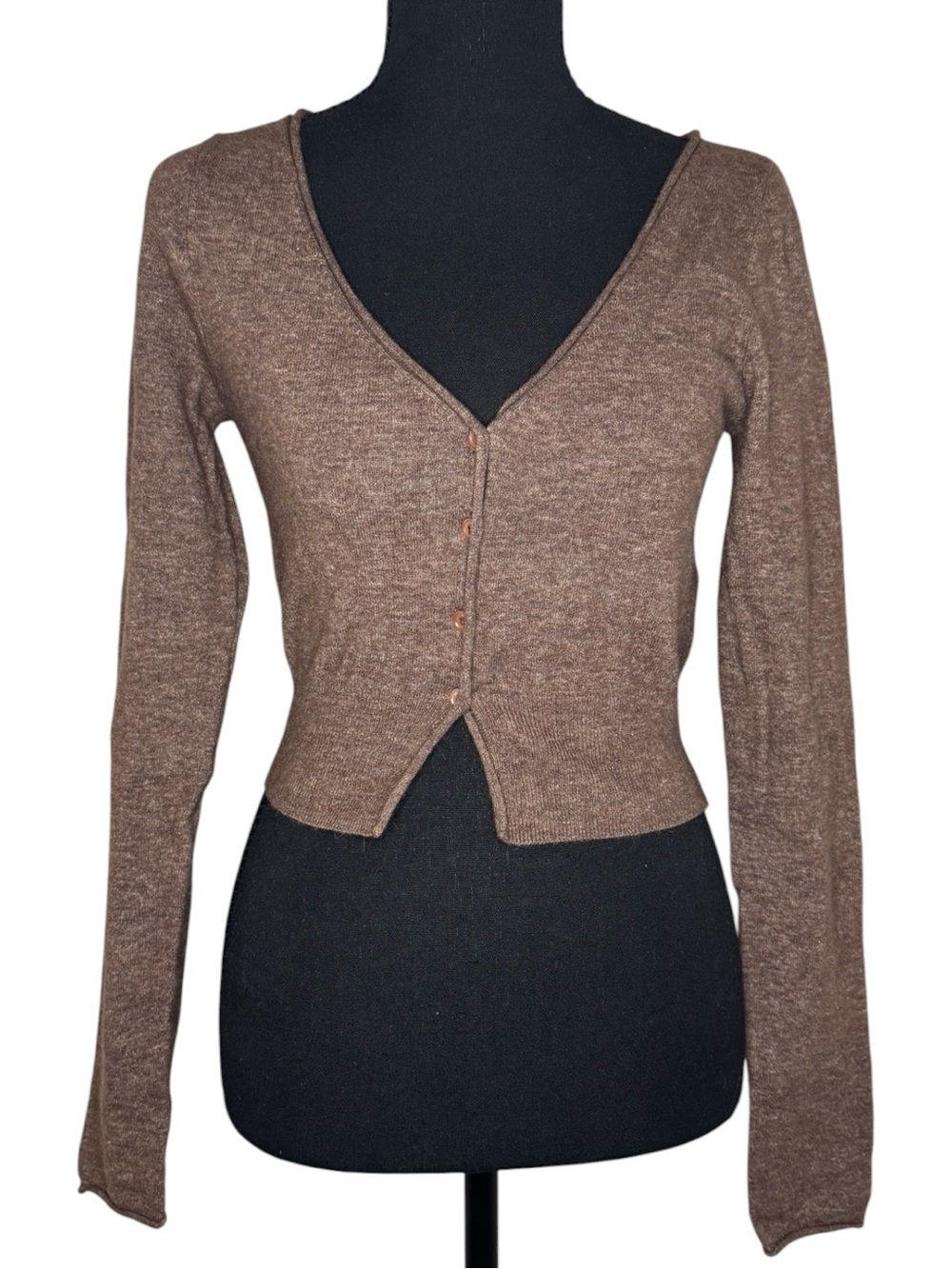 Wilfred Brown V-Neck Button-Front Lightweight Sweater